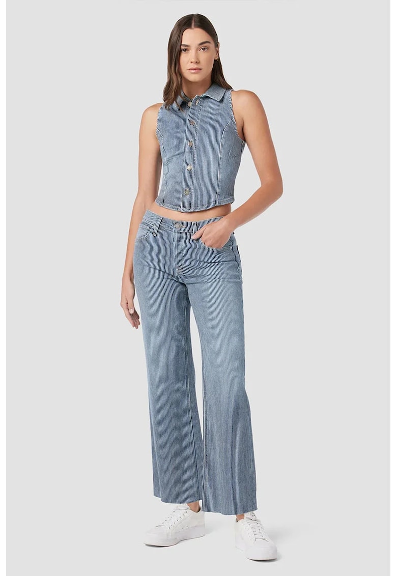 Pantaloni din denim cu talie înaltă și imprimeu în dungi