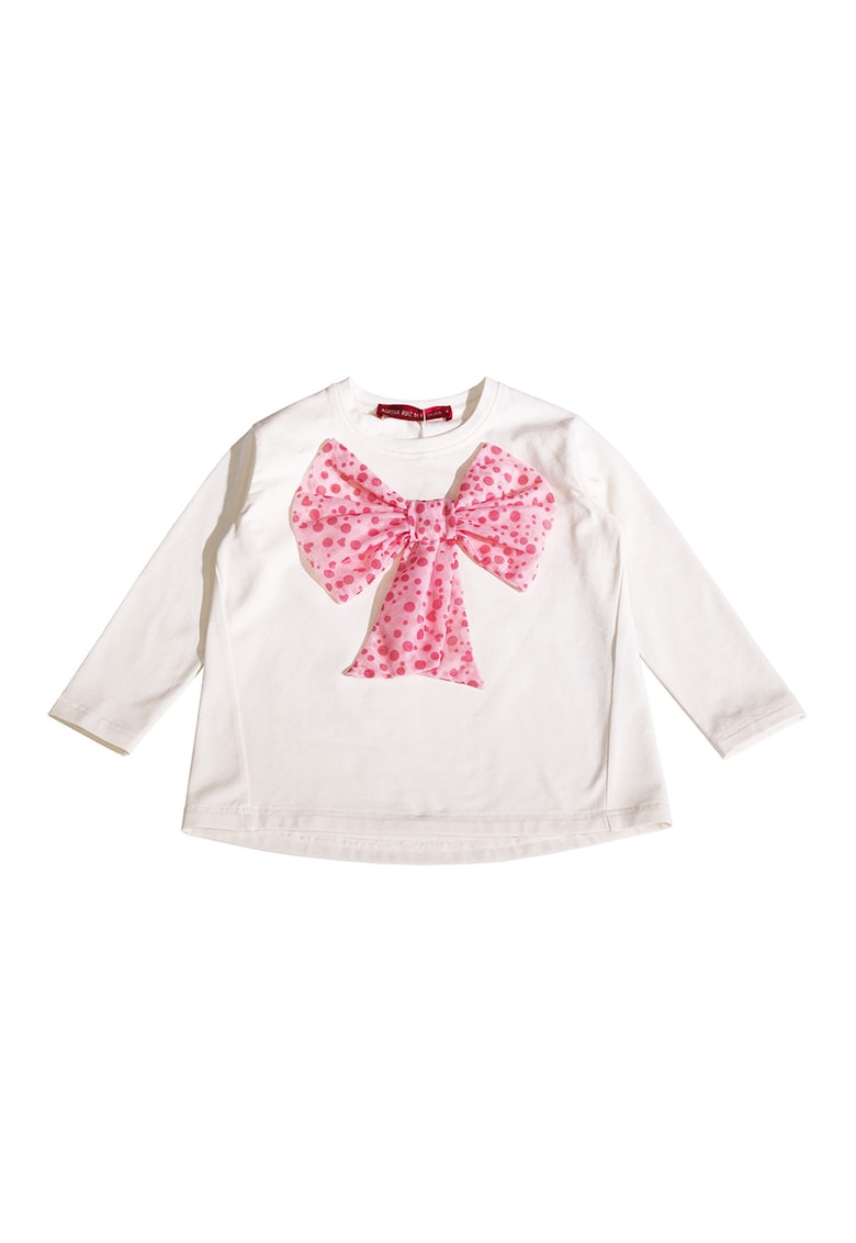 Bluza cu decolteu la baza gatului si imprimeu grafic - Alb/Roz