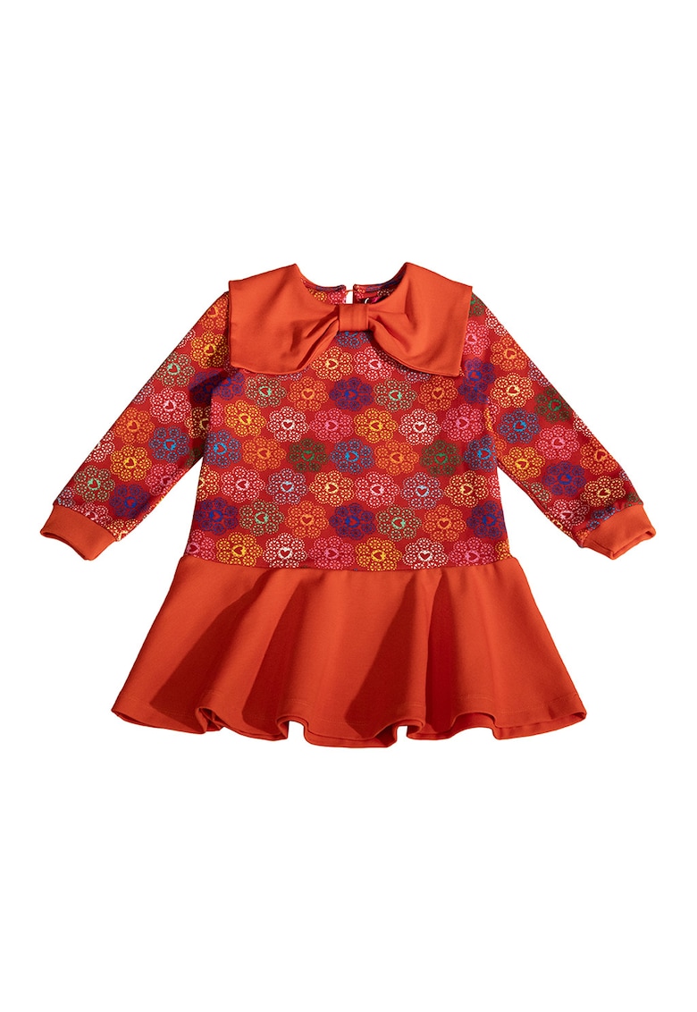 Rochie evazata cu model si guler cu funda