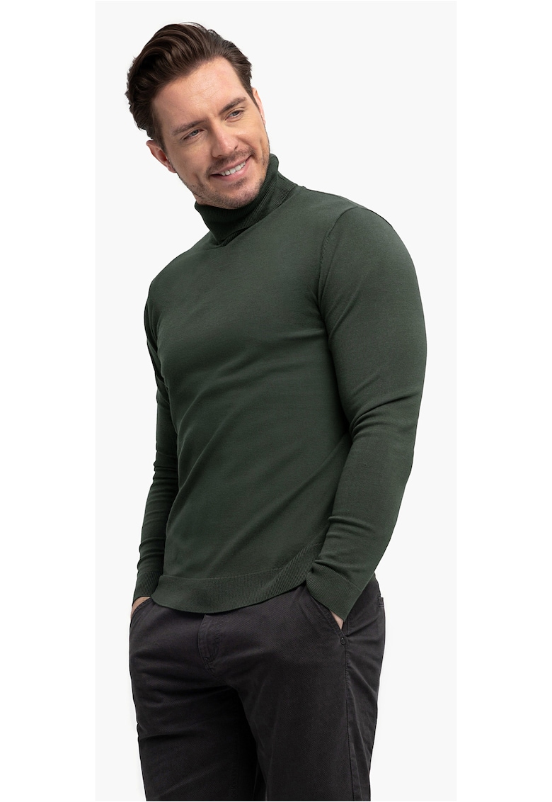 Pulover tricotat fin cu guler inalt - S-Max - Verde