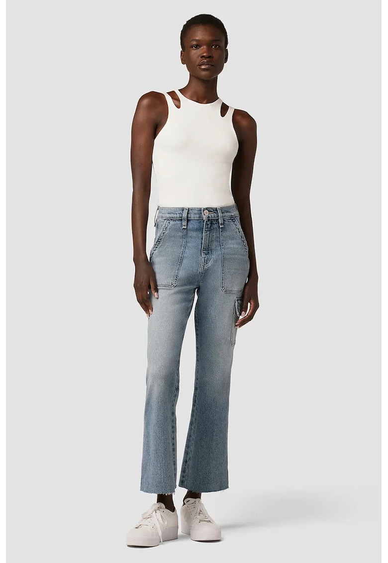 Blugi fără tiv finisat - cu talie înaltă și buzunar lateral