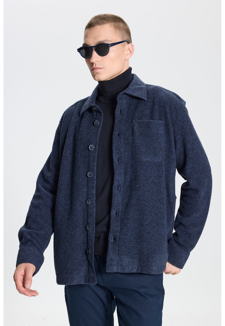 Jacheta-camasa din amestec de lana cu buzunar pe piept