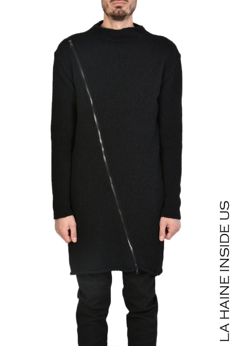 Pulover supradimensionat lung - tricotat cu închidere prin fermoar pe diagonală