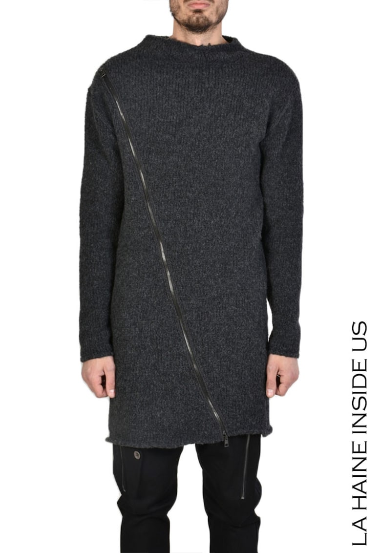 Pulover supradimensionat lung - tricotat cu închidere prin fermoar pe diagonală