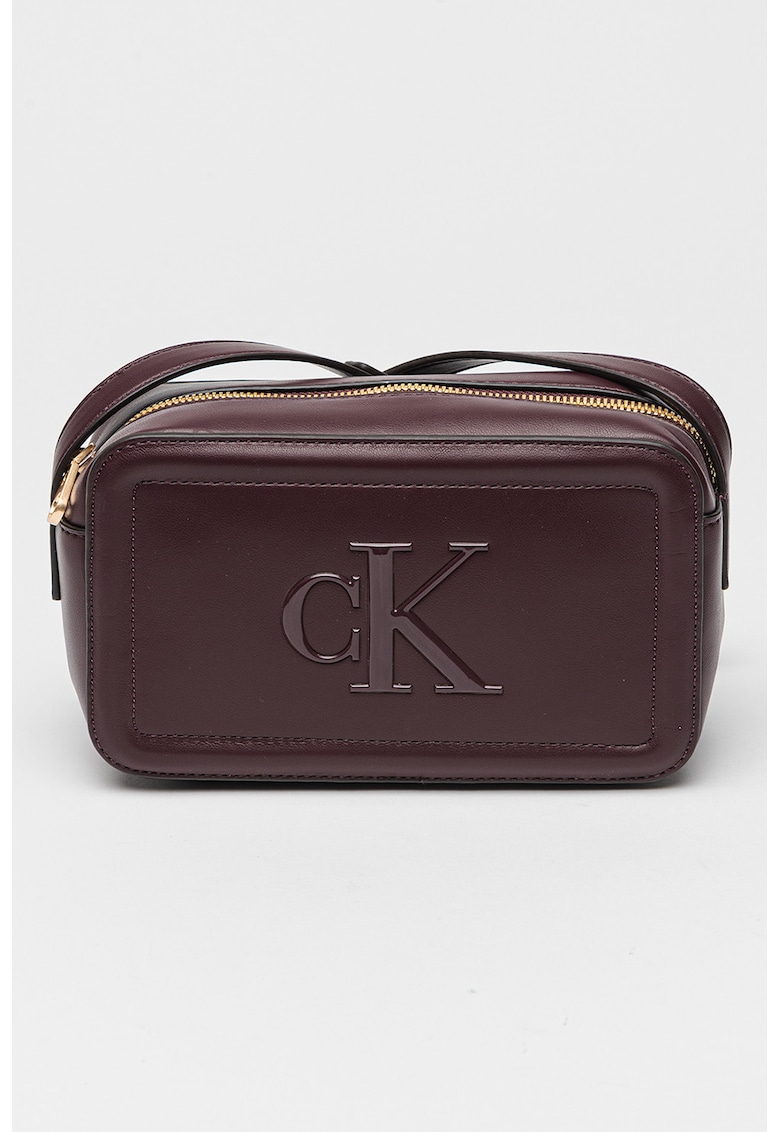 Geanta crossbody de piele ecologica cu logo in relief