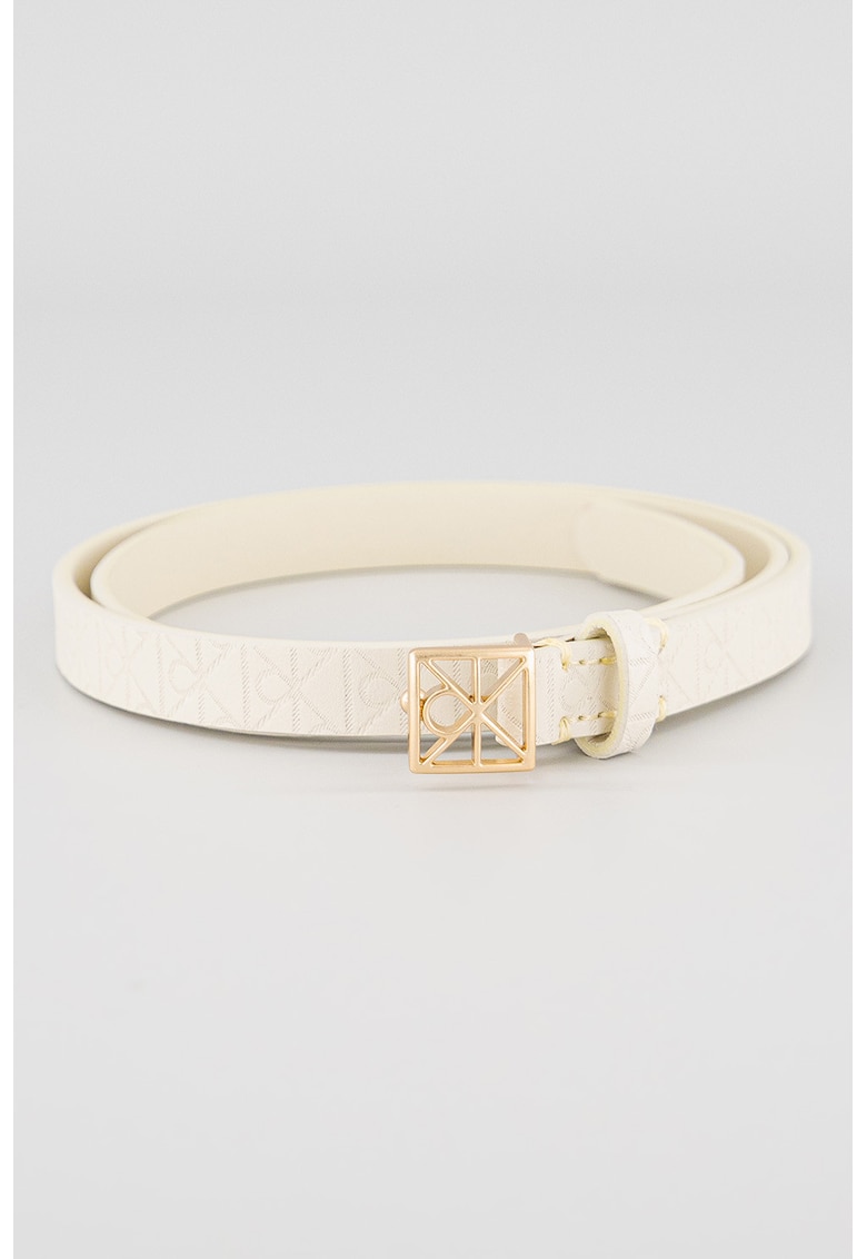 Curea de piele cu model monograma - Alb fildes