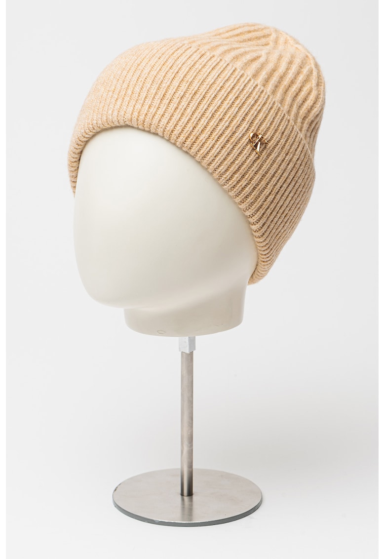 Caciula tricotata din amestec de lana cu logo metalic