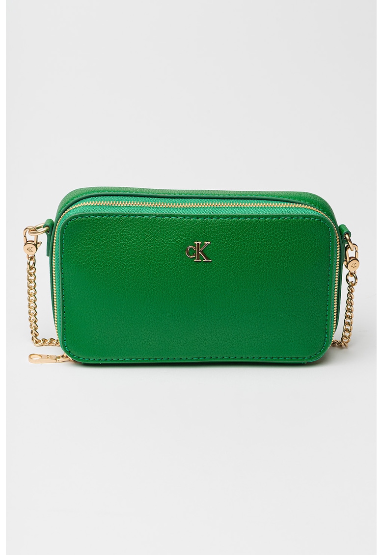 Geanta crossbody de piele ecologica cu logo metalic