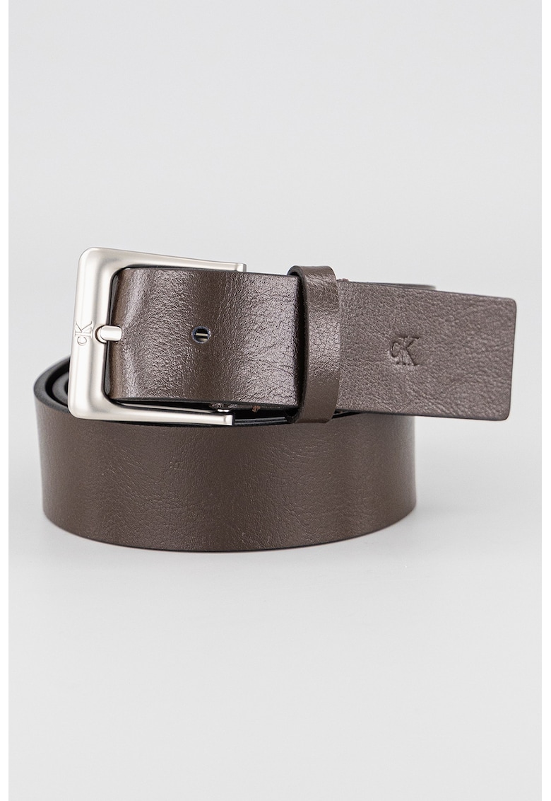 Curea uni de piele cu catarama metalica - Maro inchis