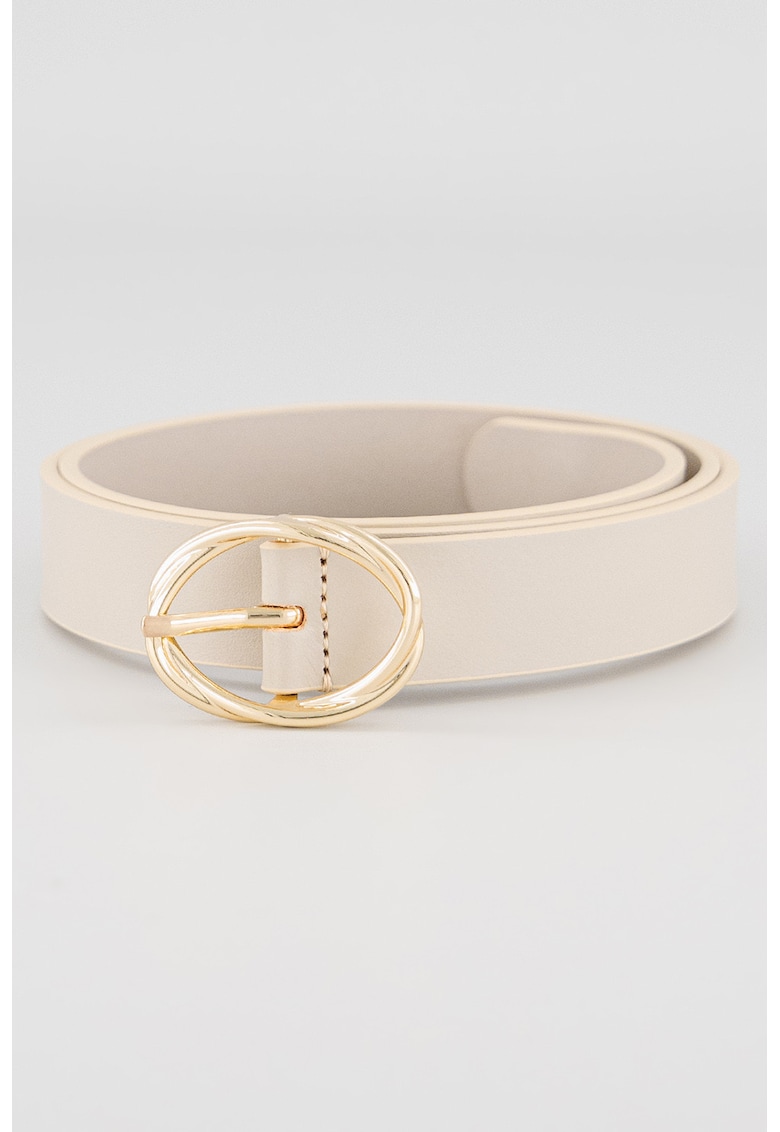 Curea de piele cu aplicatie monograma - Bej