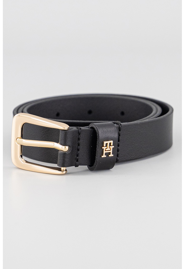 Curea din piele cu detaliu logo - Negru