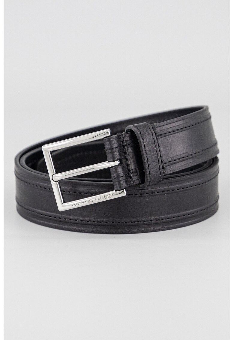 Curea din piele cu model uni - Negru/Negru stins