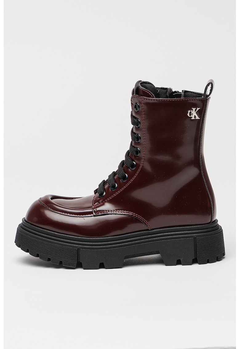 Ghete din piele ecologica cu sireturi - Visiniu