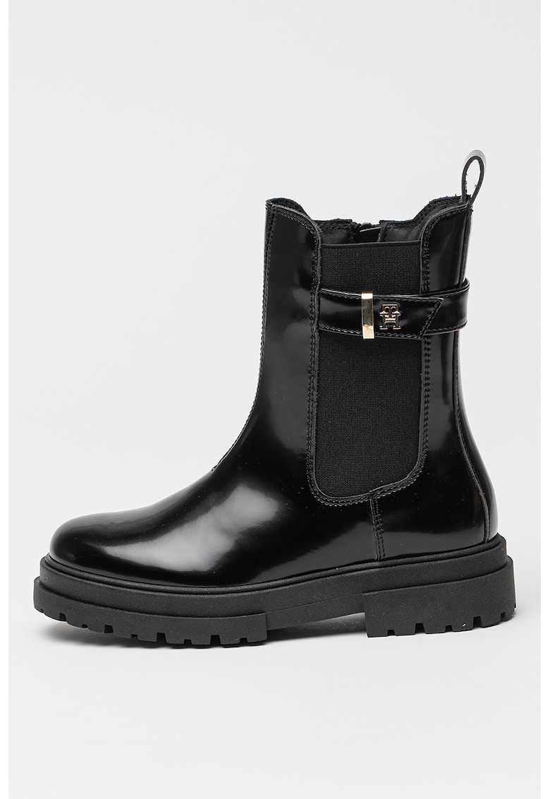 Ghete Chelsea din piele ecologica cu aspect lacuit