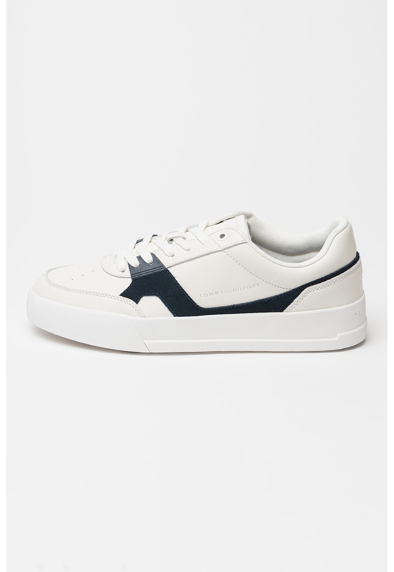 Pantofi sport din piele si piele intoarsa Court - Negru stins/Alb murdar