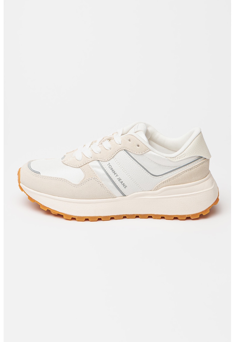 Pantofi sport low-cut cu garnituri din piele intoarsa - Caramel/Crem