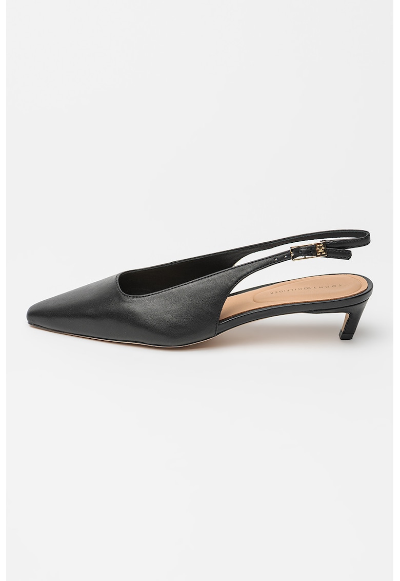 Pantofi slingback din piele cu toc kitten - Negru