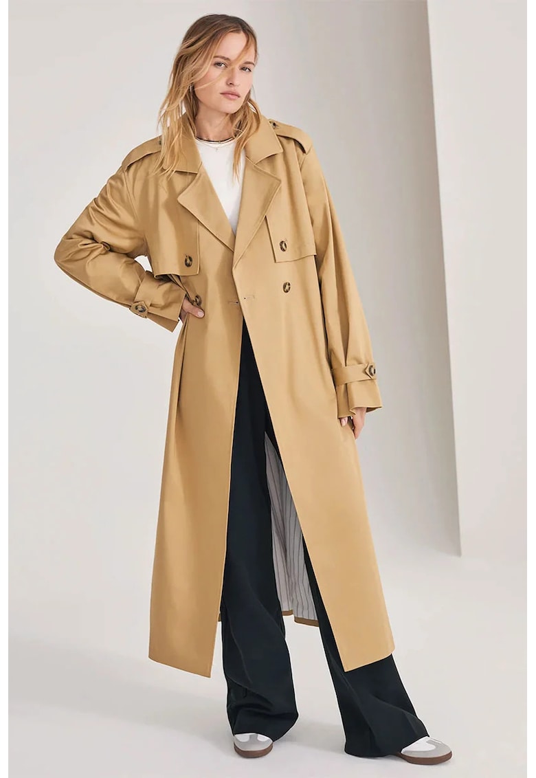 Palton supradimensionat cu cordon in talie si captuseala in dungi