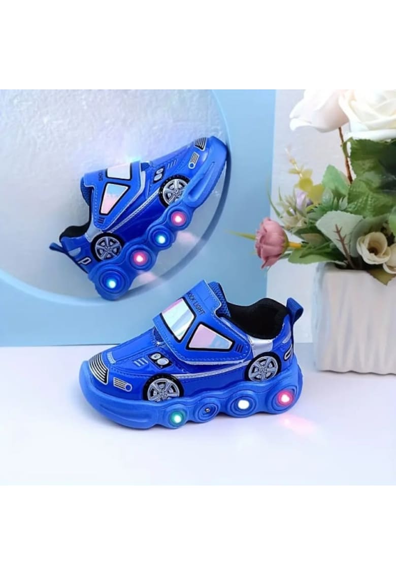 Pantofi sport cu luminite Model AL 23126 Car - Piele ecologica lacuita - Baieti - Albastru