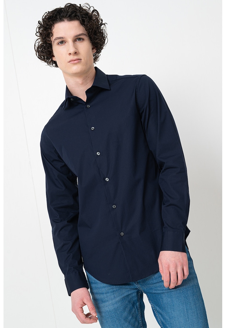 Camasa regular fit cu model uni - Bleumarin