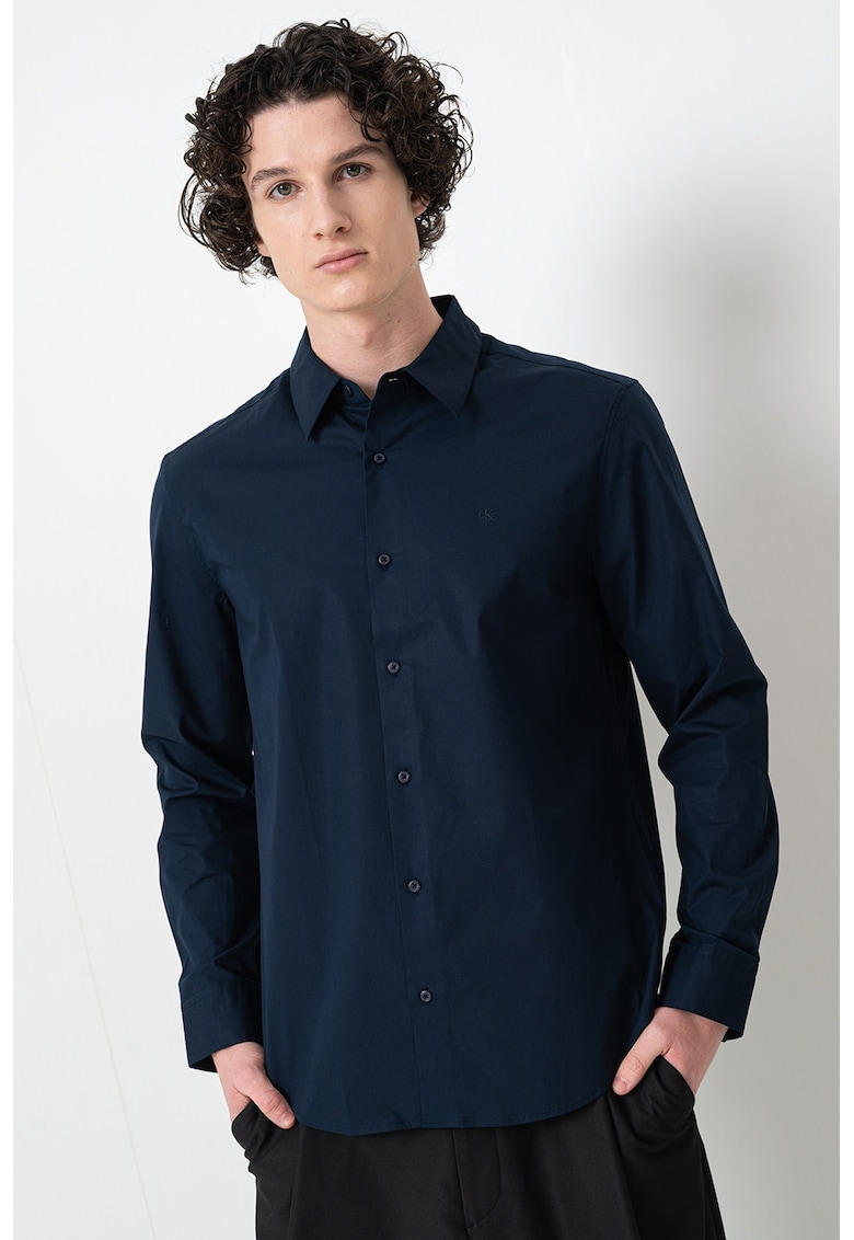 Camasa din amestec de bumbac cu detaliu logo