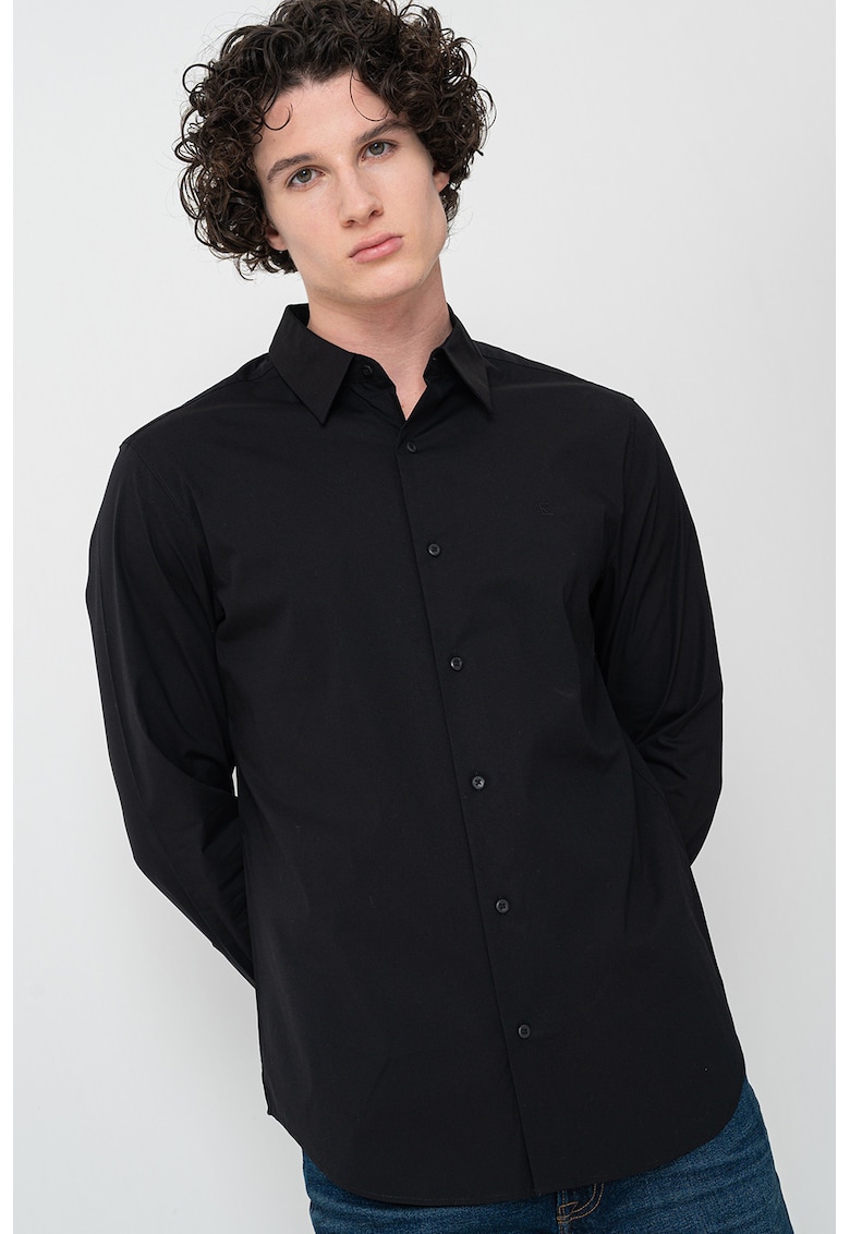 Camasa din amestec de bumbac cu detaliu logo