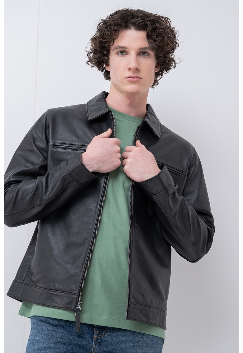 Jacheta din piele cu buzunare laterale