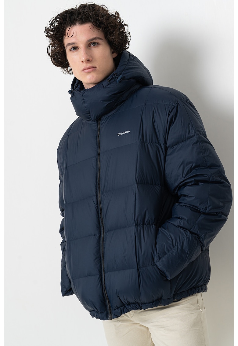 Geaca cu logo si fermoar - Albastru ultramarin