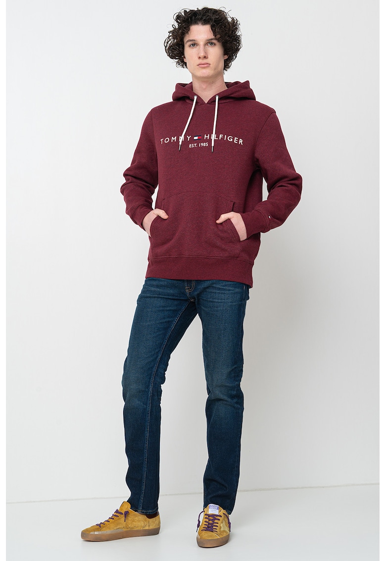 Hanorac cu buzunar kangaroo si logo - Visiniu/Gri inchis