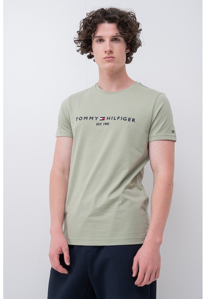 Tricou slim fit din bumbac cu broderie