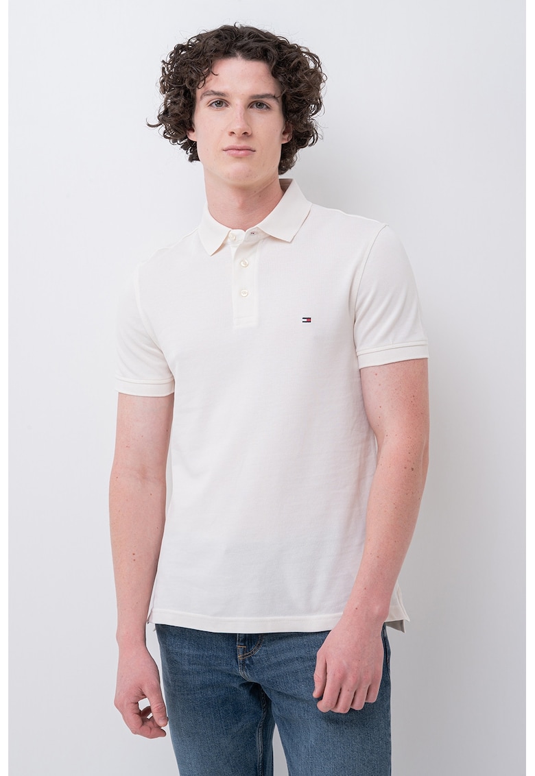 Tricou polo slim fit din amestec de bumbac organic - Crem