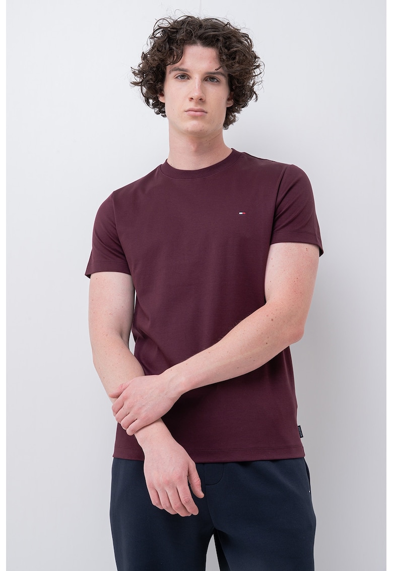 Tricou slim fit cu decolteu la baza gatului - Violet tyrian