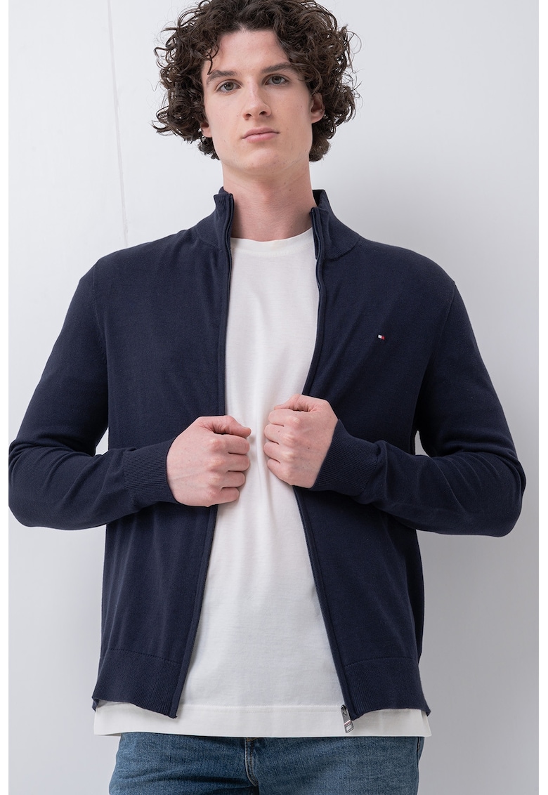 Cardigan cu fermoar si detaliu logo - Bleumarin