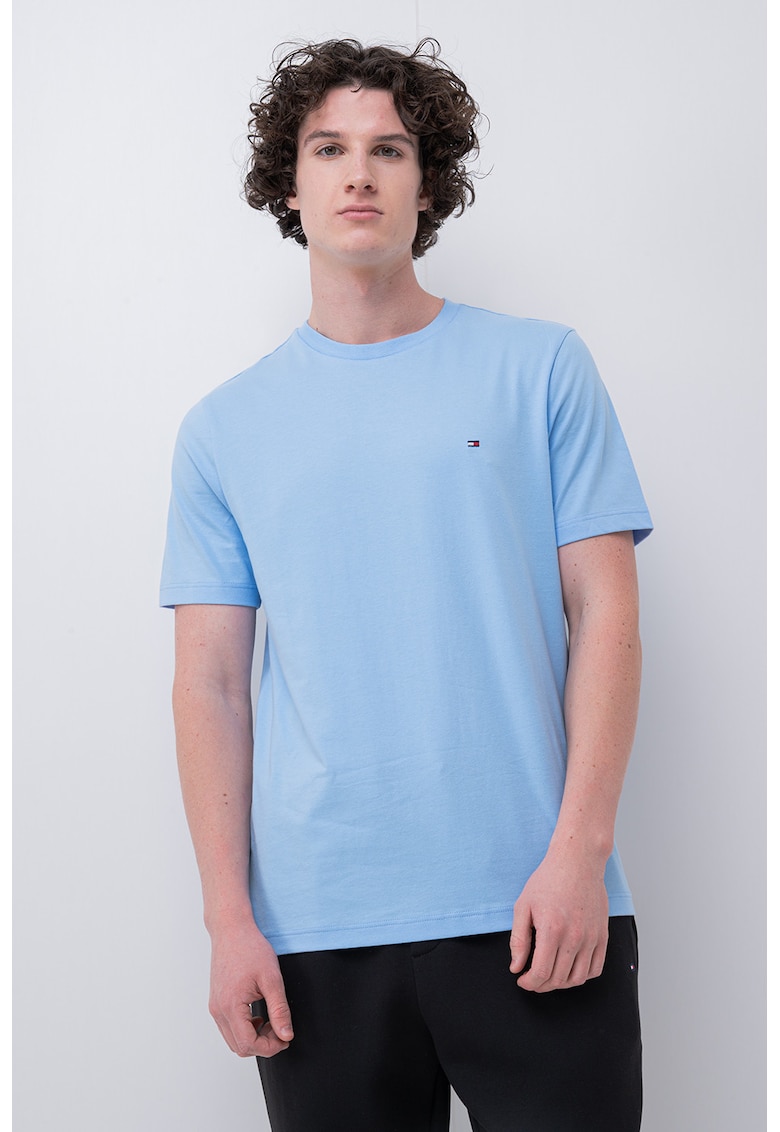 Tricou din bumbac cu decolteu la baza gatului - Albastru pastel