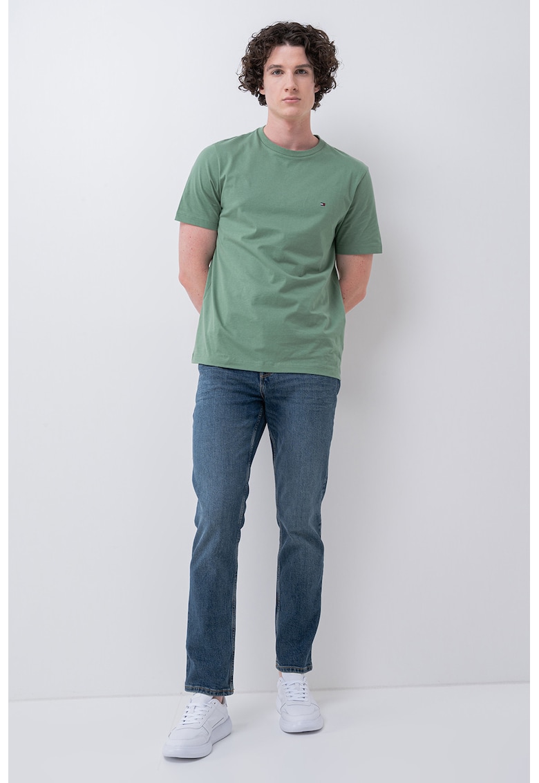 Tricou din bumbac cu decolteu la baza gatului - Verde feriga