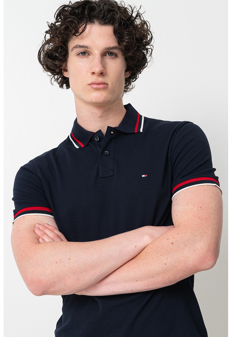 Tricou polo slim fit Cuff Interest - Rosu/Alb/Albastru ultramarin