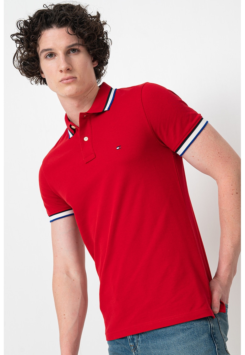 Tricou polo slim fit Cuff Interest - Rosu/Alb/Albastru