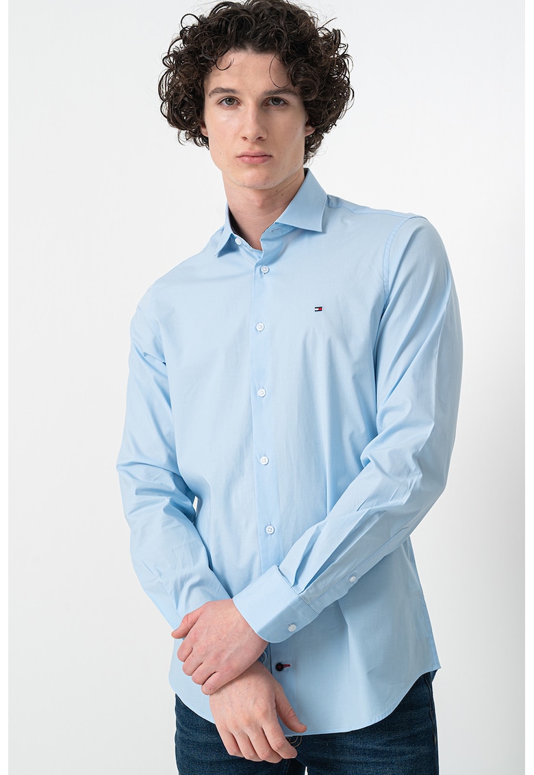 Camasa slim fit din amestec de bumbac - Albastru glaciar