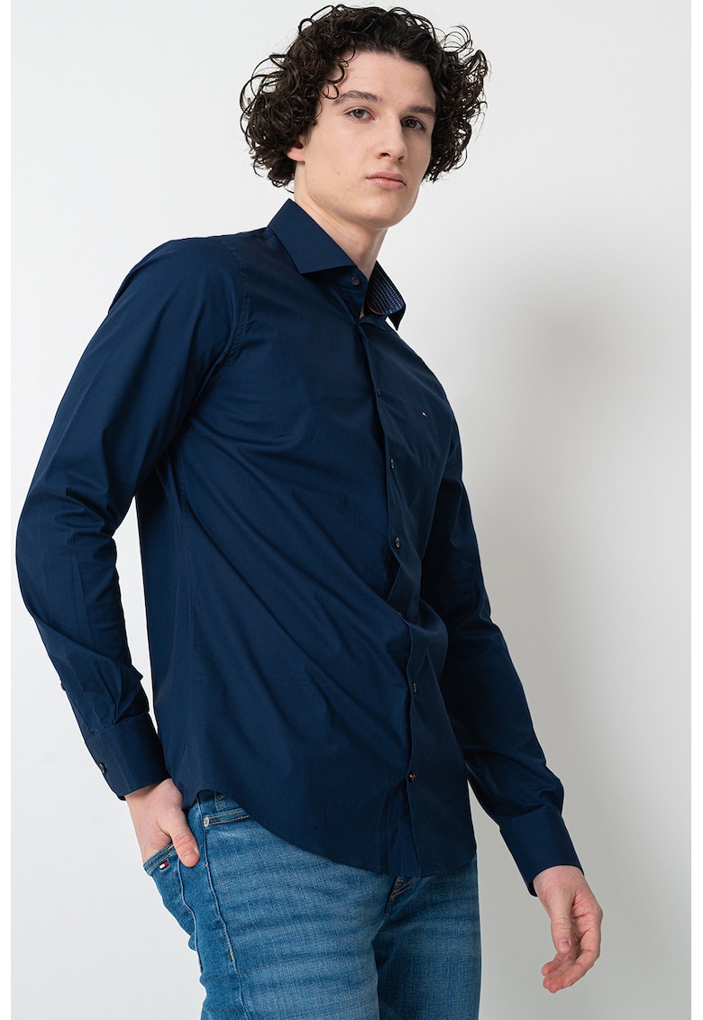 Camasa slim fit din amestec de bumbac - Albastru inchis