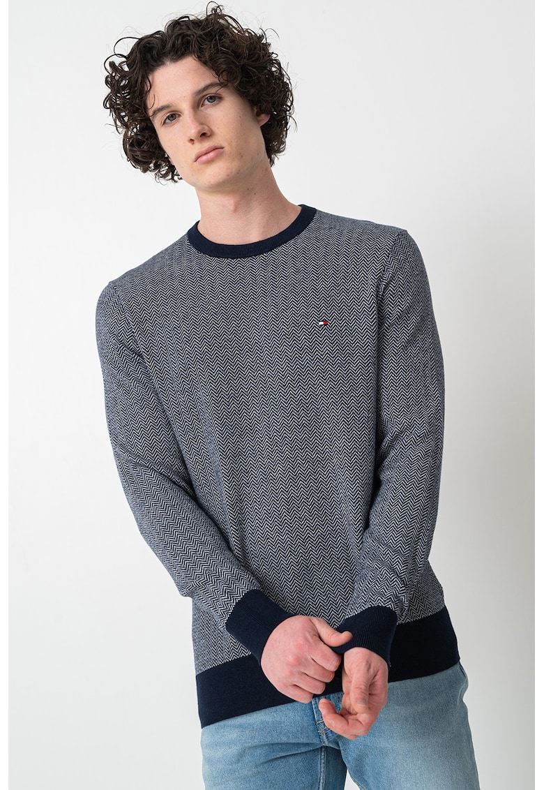 Pulover din amestec de bumbac organic cu model