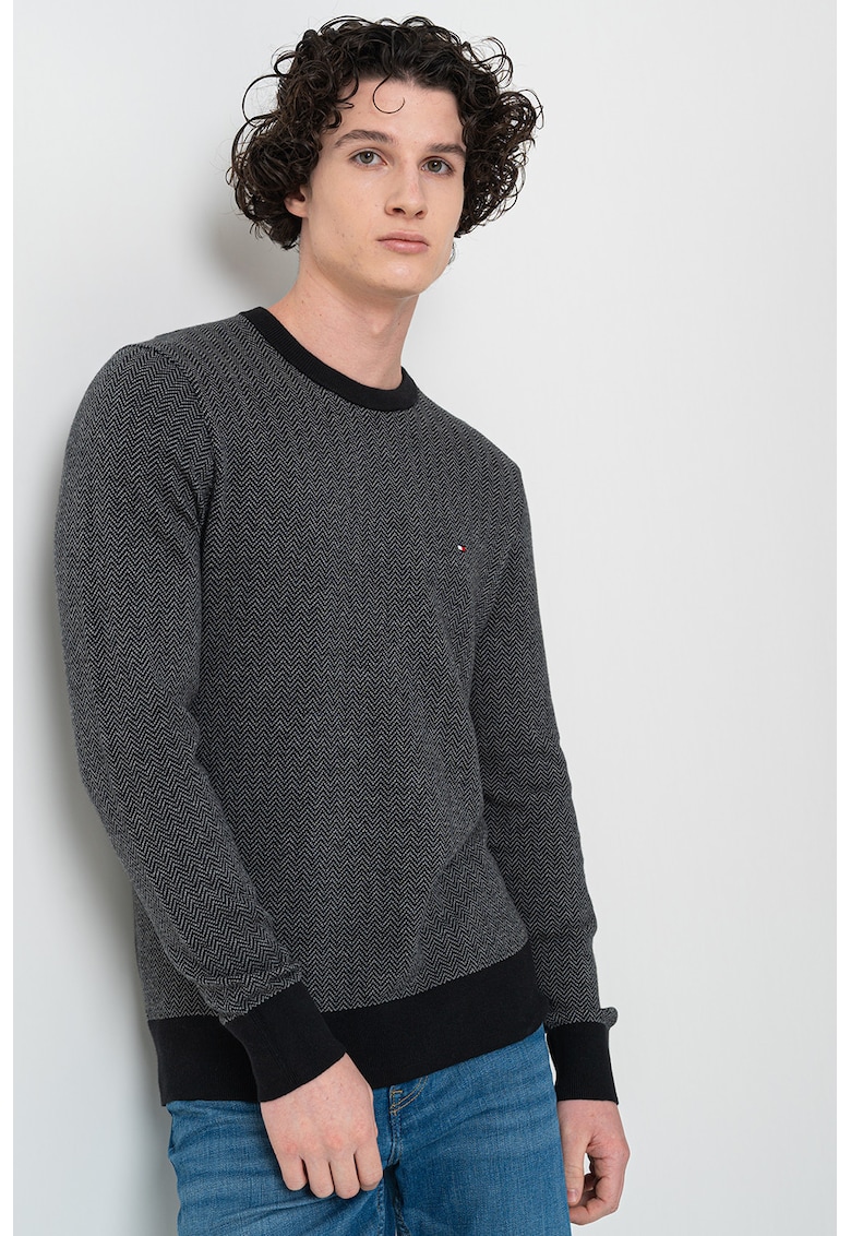 Pulover din amestec de bumbac organic cu model