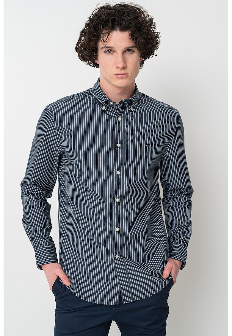 Camasa din bumbac cu maneci lungi si detaliu logo