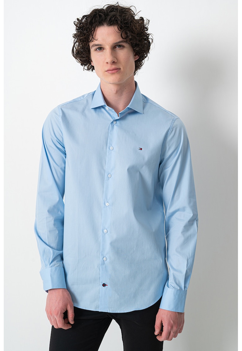 Camasa uni de bumbac cu maneci lungi