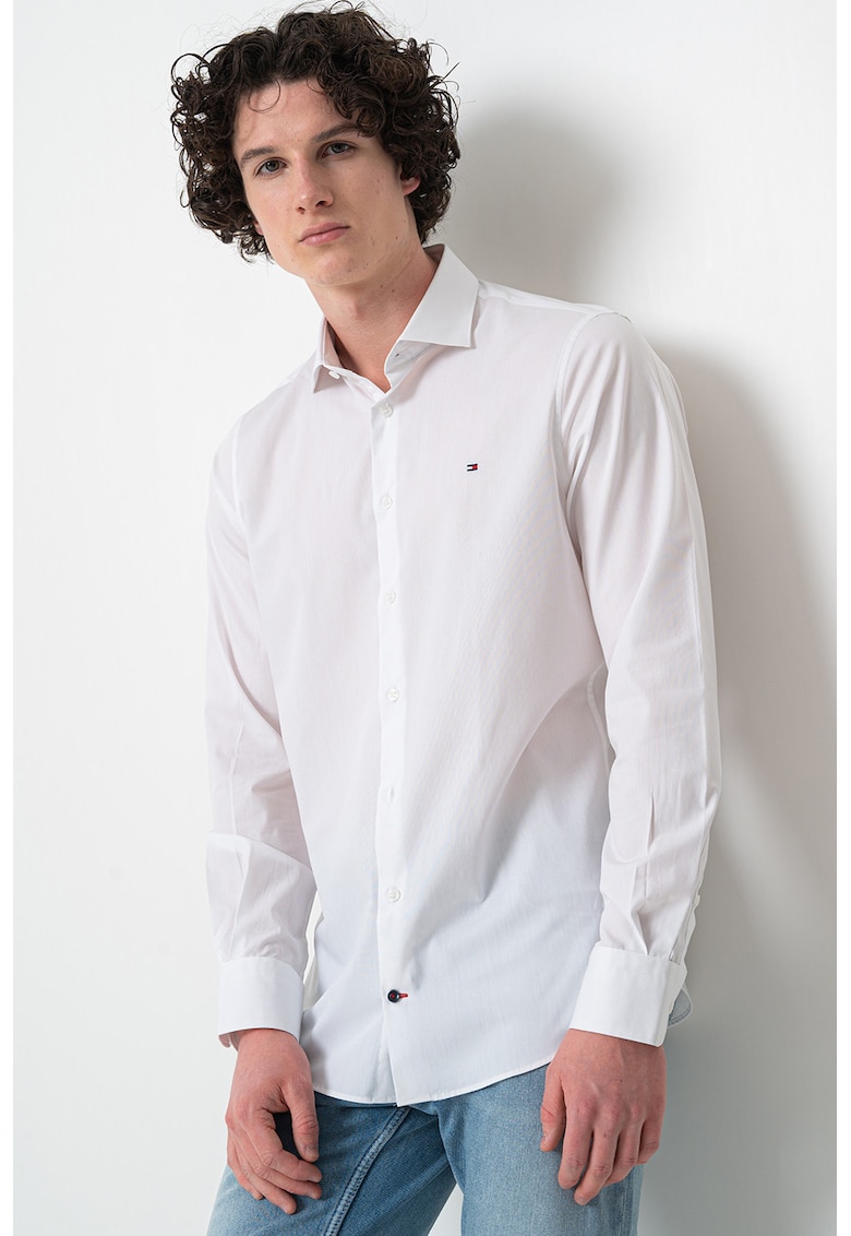 Camasa uni de bumbac cu maneci lungi