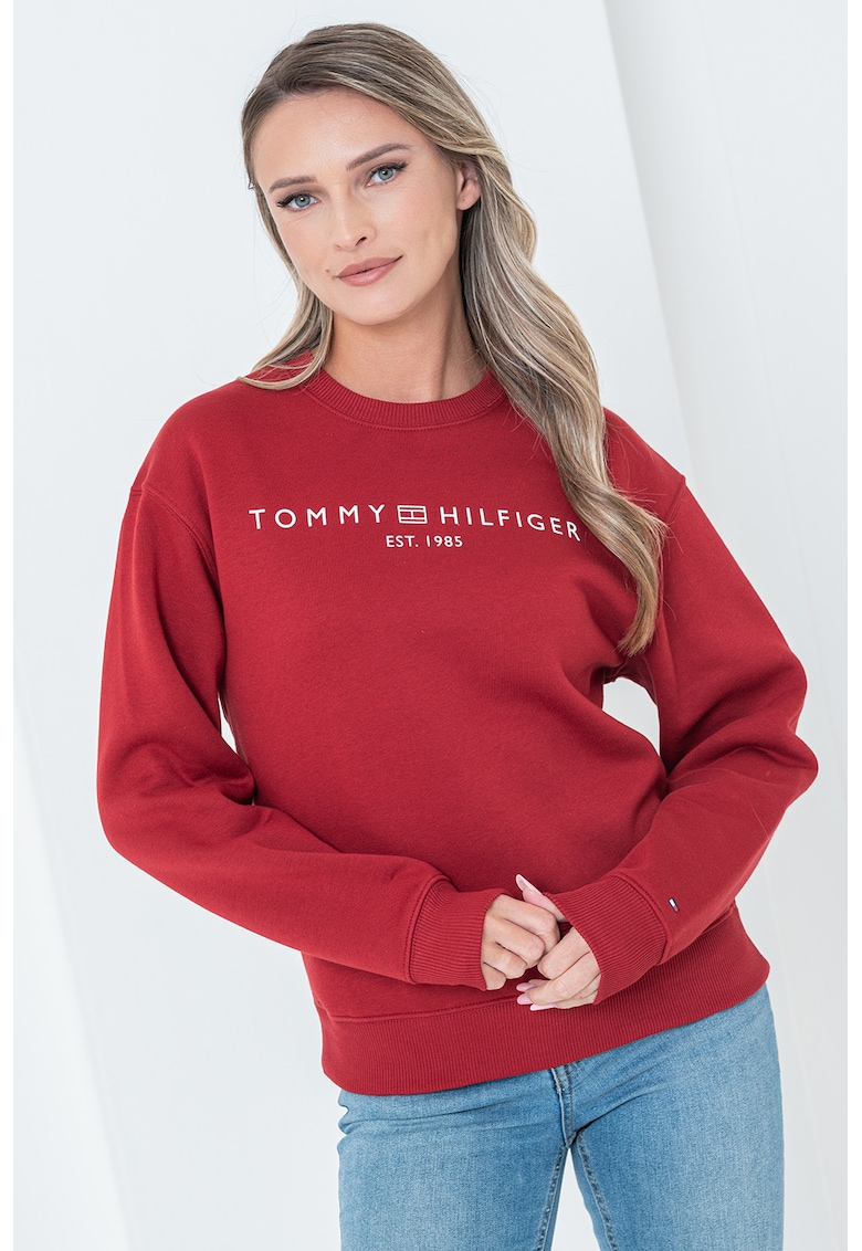 Bluza de trening cu imprimeu logo si decolteu la baza gatului