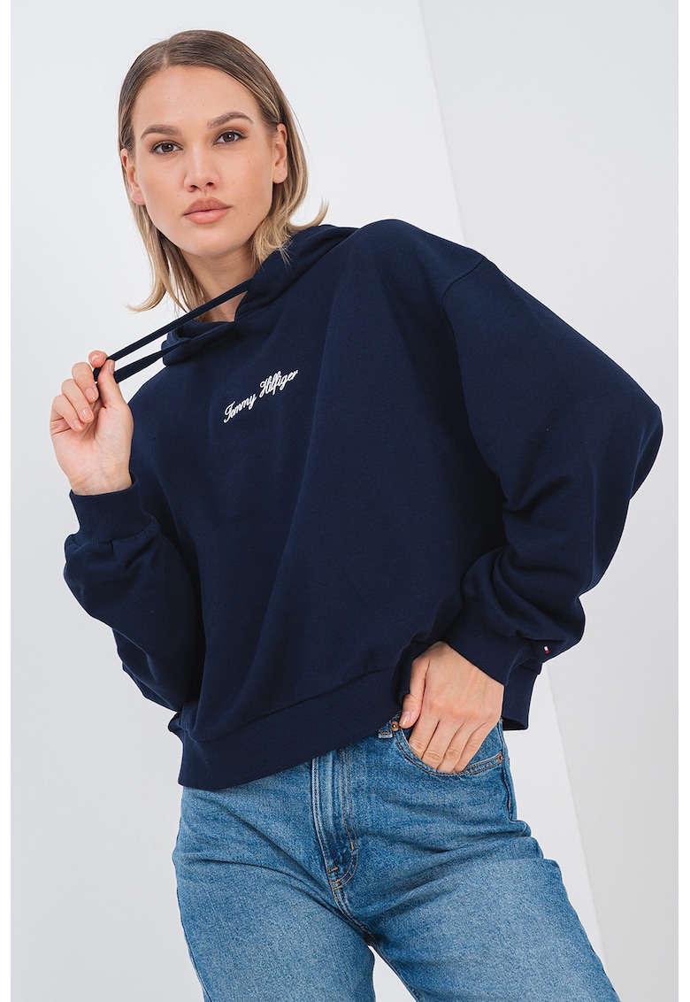 Hanorac cu imprimeu logo si maneci cazute