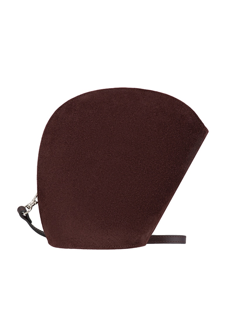 Geanta crossbody asimetrica de piele si piele intoarsa