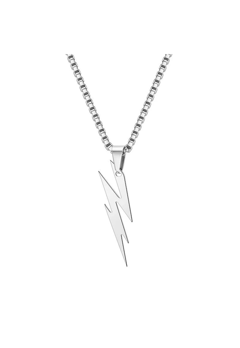 Colier barbati - argintiu - din otel inoxidabil - suflat cu aur 18k - cu pandantiv fulger - Pontianus C9