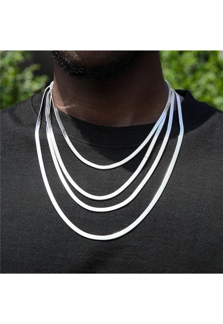 Colier barbati - argintiu - din otel inoxidabil - suflat cu aur 18k - stil sarpe - Quinn C9