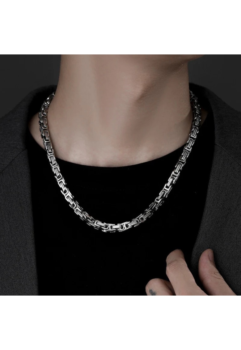 Colier barbati - argintiu - din otel inoxidabil - suflat cu aur 18k - cu zale imbinate - Raoul C9